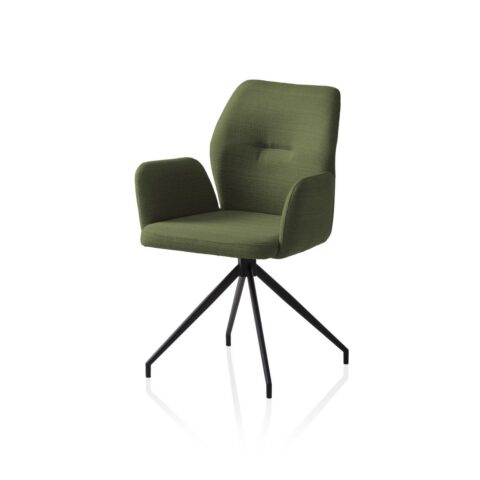 Draaibare armstoel in groen met zwart metalen frame