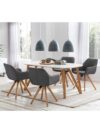 5-delige Eetkamerset met Witte Eettafel en 4 Grijze Eetkamerstoelen - 180 cm
