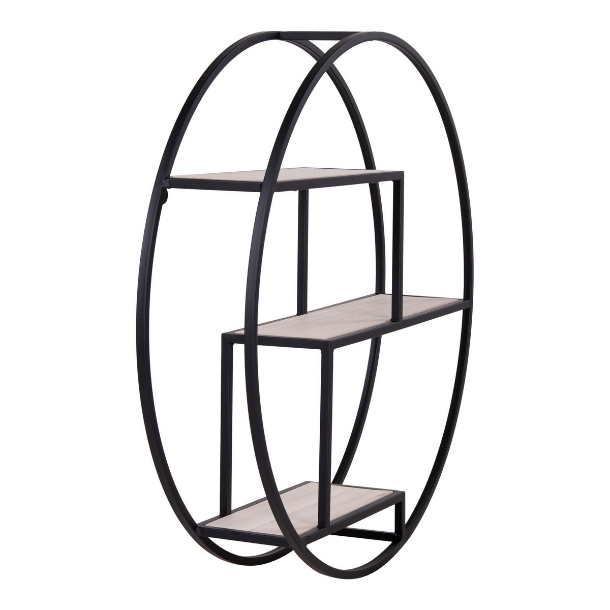 Rotterdam Wandplank - Rond Zwart Metaal met Houten Planken 62 cm - Afbeelding 4