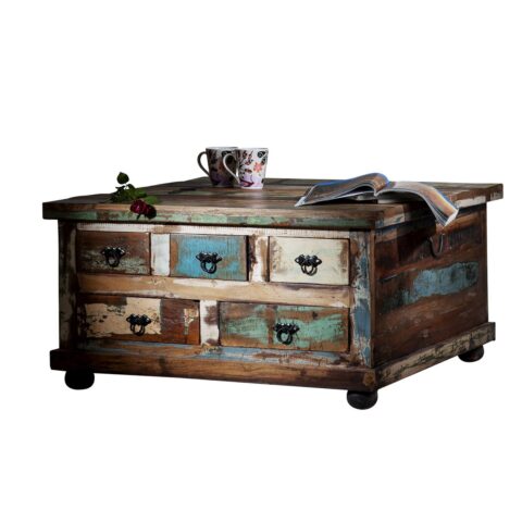 Massief Houten Salontafel met 5 Lades en Opklapbaar Blad Meerkleurig 90 cm