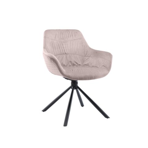 Roze Draaifauteuil in Fluwellook met Zwart Metalen Onderstel 64 x 63 x 82 cm