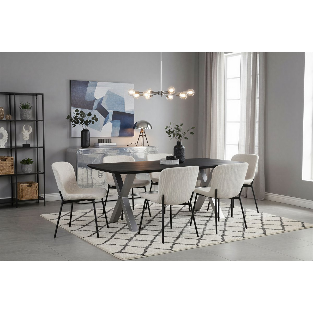 Eettafel Zwart Mangohout met Industrieel X-frame - Afbeelding 2