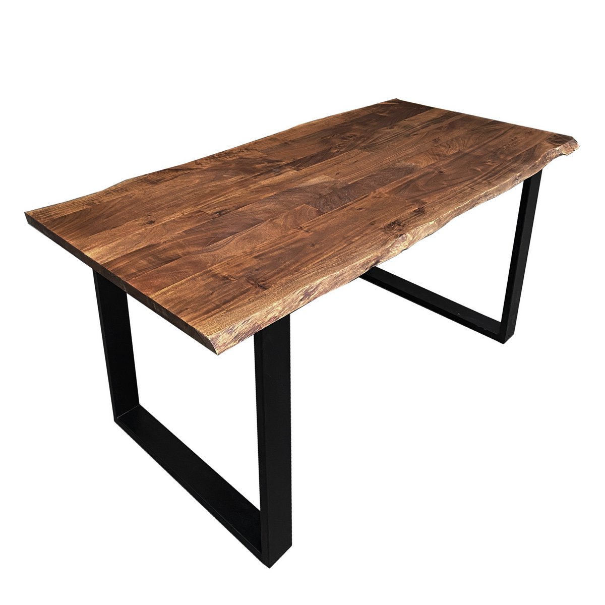 Eettafel van Acaciahout met Boomrand en Zwart Stalen Onderstel 140 cm