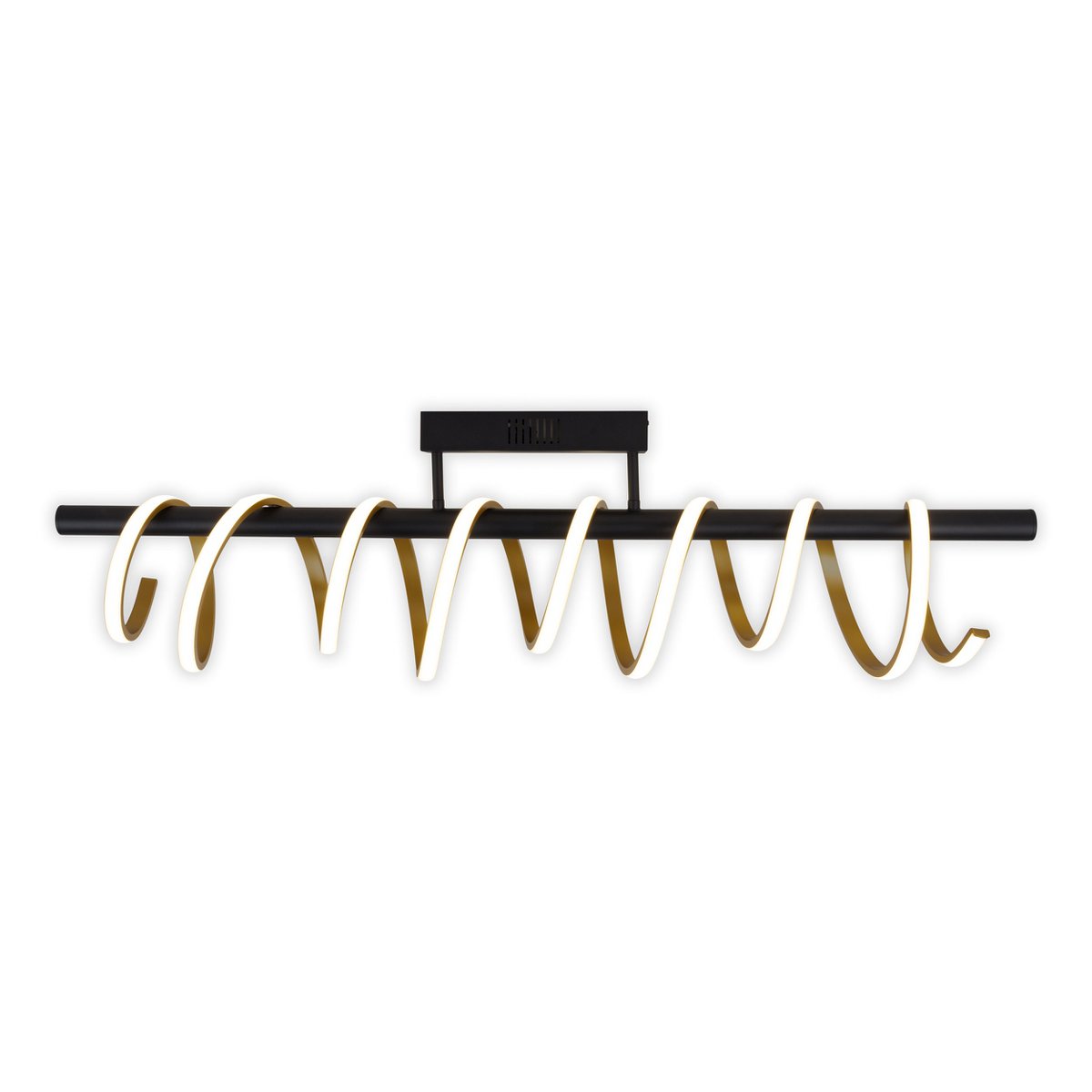 LED -plafondlicht "Belleza", moderne metalen plafondlamp en plastic in zwart, goud en wit, met stevig gebouwd -in LED's, 100 cm lang. De ideale verlichting voor woonkamer, eetkamer of kantoor. - Afbeelding 2