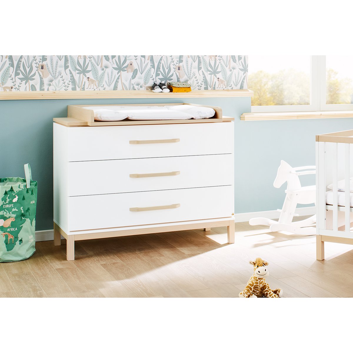 Pinolino Licht Brede Commode met Aankleedopzet – Wit/Esdoorn - Afbeelding 3